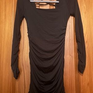Elegant Long Sleeve Black Ruched Women’s Dress